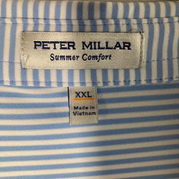 Mens Peter Millar Summer Comfort Polo Shirt Striped 2XL Blue White - Picture 6 of 8